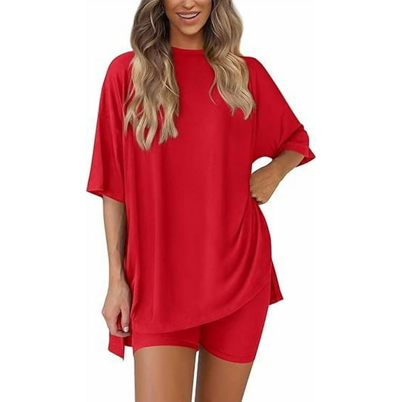 Cozyfort Pajamas for Women Set Plus Size Women's Originals 2 Piece Lounge, Comfywear Supersoft Boxy T-Shirt & Sleep Shorts Loungewear Set Lounge Sets for Women 2 Piece