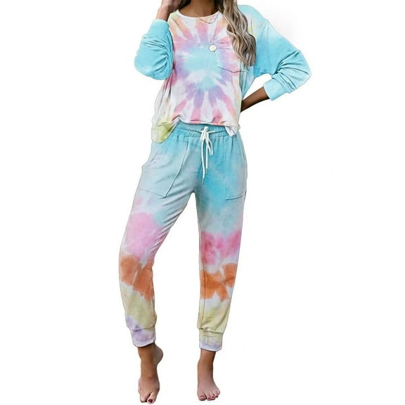 Cozyfort Pajamas for Women Set 2024 Autumn/Winter Women's Tie-Dye Long-Sleeve & Pant Sleepwear Set Womens Pajama Sets