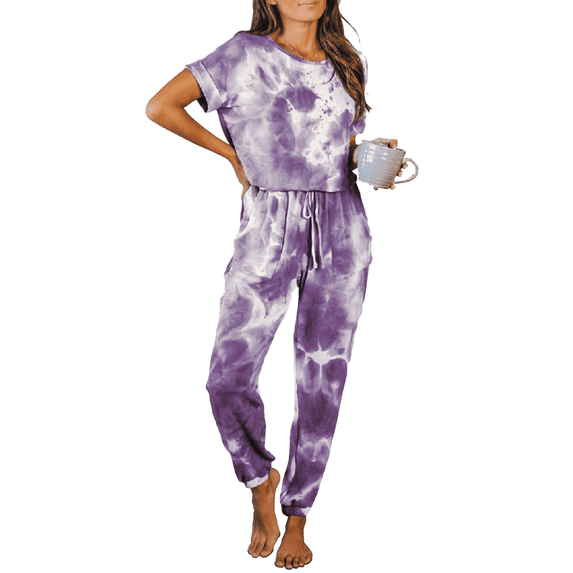 Cozyfort Pajamas for Women Set Summer Womens Summer Loungewear: Tie-Dye Print, Long-Sleeve, Two-Piece Pajama Set Womens Pajama Sets
