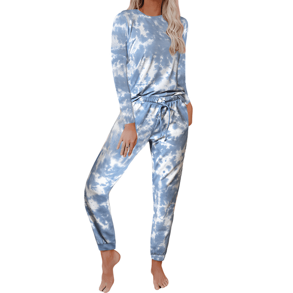Cozyfort Pajamas for Women Set Summer Womens Summer Loungewear: Tie-Dye Print, Long-Sleeve, Two-Piece Pajama Set Womens Pajama Sets