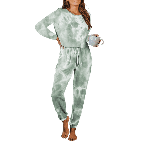 Cozyfort Pajamas for Women Set Summer Womens Summer Loungewear: Tie-Dye Print, Long-Sleeve, Two-Piece Pajama Set Womens Pajama Sets