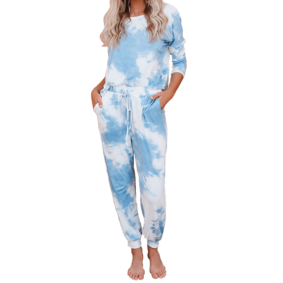 Cozyfort Pajamas for Women Set Summer Womens Summer Loungewear: Tie-Dye Print, Long-Sleeve, Two-Piece Pajama Set Womens Pajama Sets