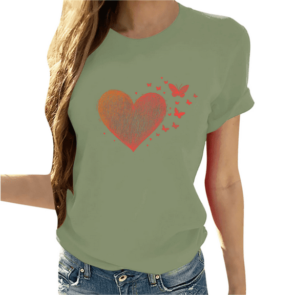 Cozyfort Shirts for Women Graphic Tees Heart/Butterfly Print Women's T-Shirt Short Sleeve Crewneck for Summer T Shirts for Women Oversized