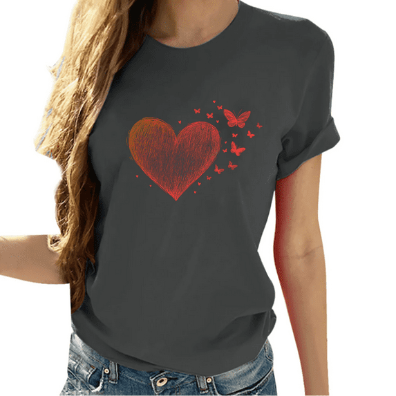 Cozyfort Summer Shirts for Women 2025 Heart/Butterfly Print Women's T-Shirt Short Sleeve Crewneck for Summer Women's T-Shirts Graphic