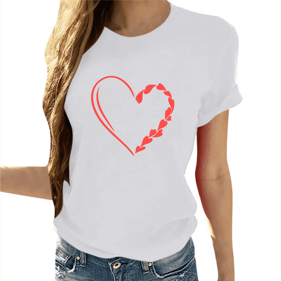 Cozyfort Summer Shirts for Women 2025 Heart/Butterfly Print Women's T-Shirt Short Sleeve Crewneck for Summer Women's T-Shirts Graphic