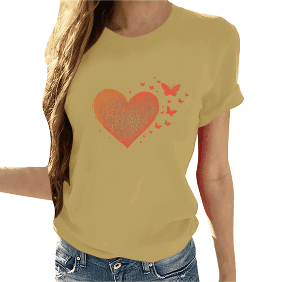 Cozyfort Summer Shirts for Women 2025 Heart/Butterfly Print Women's T-Shirt Short Sleeve Crewneck for Summer Women's T-Shirts Graphic