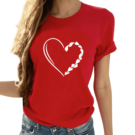 Cozyfort Summer Shirts for Women Graphic Heart/Butterfly Print Women's T-Shirt Short Sleeve Crewneck for Summer Oversized Graphic Tshirts for Women