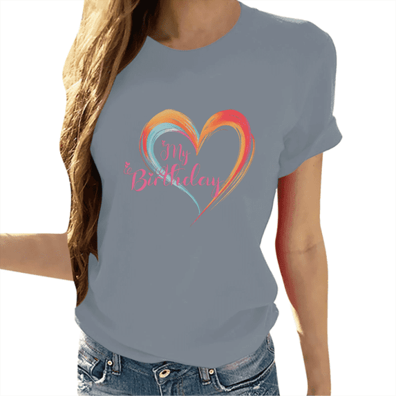 Cozyfort Summer Shirts for Women Graphic Heart/Butterfly Print Women's T-Shirt Short Sleeve Crewneck for Summer Oversized Graphic Tshirts for Women