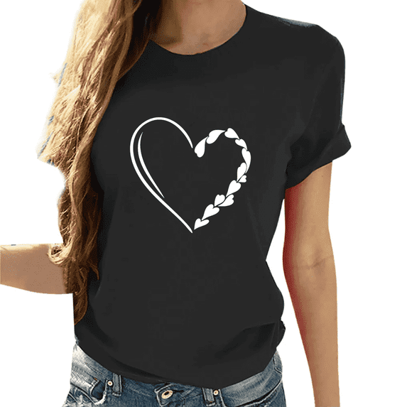 Cozyfort Women's T-Shirts Graphic Heart or Butterfly Print Women's T-Shirt Short Sleeve Crewneck for Summer Shirts for Women Graphic Tees