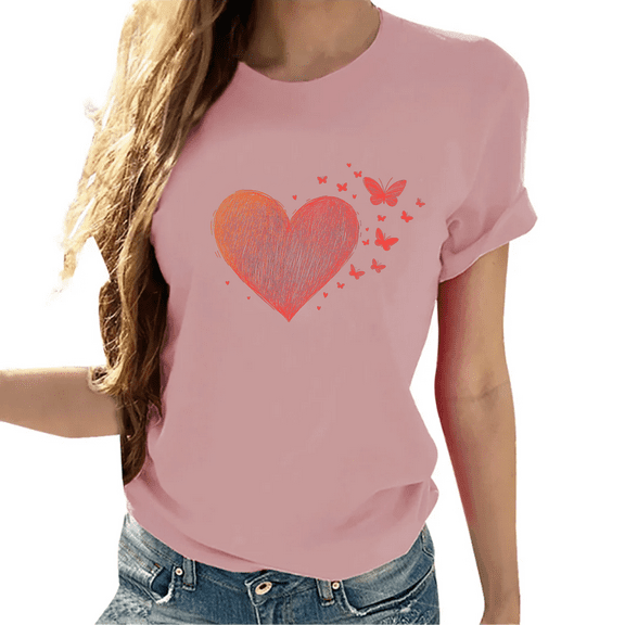 Cozyfort Women's T-Shirts Graphic Heart/Butterfly Print Women's T-Shirt Short Sleeve Crewneck for Summer Shirts for Women Graphic Tees