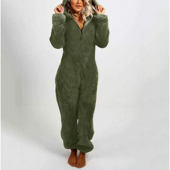 Cozyfort Womens Plus Size Pajama Onesie with Hood Cozy Winter Women's Thick Fleece One-Piece Cat-Ear Hooded Pajamas Jumpsuits for Women Long Sleeve