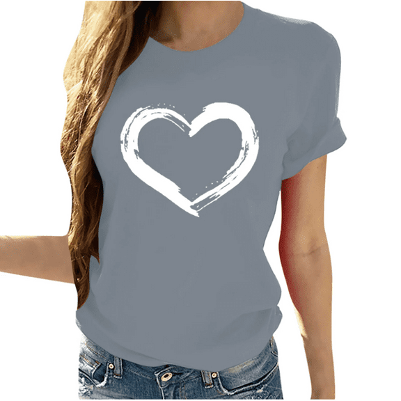 Cozyfort Womens Tops Short Sleeve Summer Chic Heart Print Short-Sleeve T-Shirt for Summer Casual Wear Womens Tops Casual
