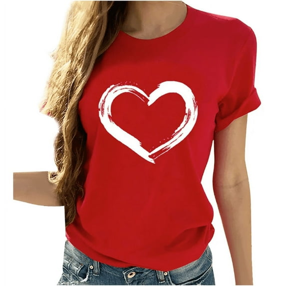 Cozyfort Womens Tops Short Sleeve Summer Chic Heart Print Short-Sleeve T-Shirt for Summer Casual Wear Womens Tops Casual