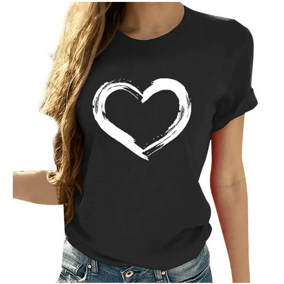 Cozyfort Womens Tops Short Sleeve Summer Chic Heart Print Short-Sleeve T-Shirt for Summer Casual Wear Womens Tops Casual