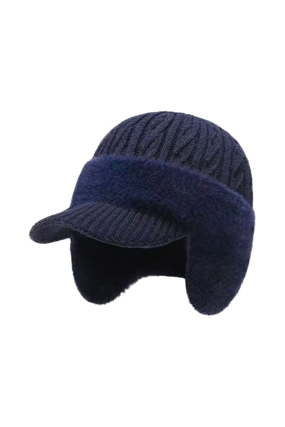 Cozyhead Beanie, Serum Cozy Head Beanie, Winter Hat with Ear Flaps & Brim, Fleece Lined Outdoor Warm Windproof Hat Navy One Size