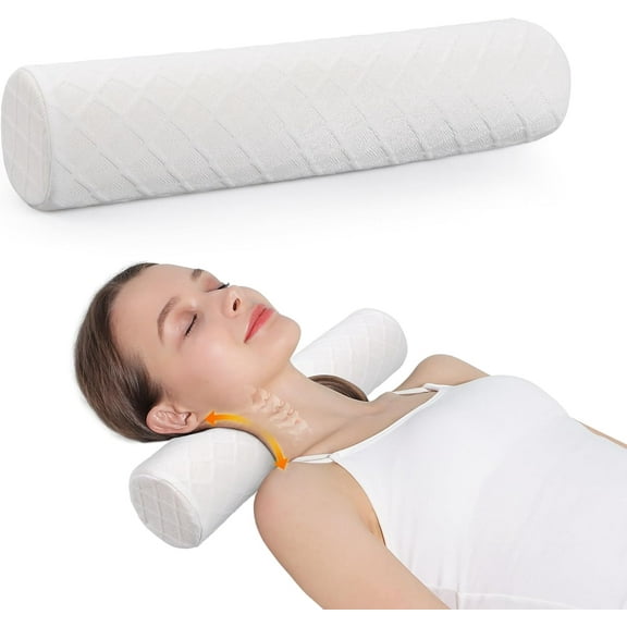 Cozyhealth Cervical Roll Pillow, Medium Soft Memory Foam Neck Round Pillow Cylinder Bolster Pillow for Sleeping, Round Neck Support for Bed, Legs, Back and Yoga (White, Medium - 3.9" H)