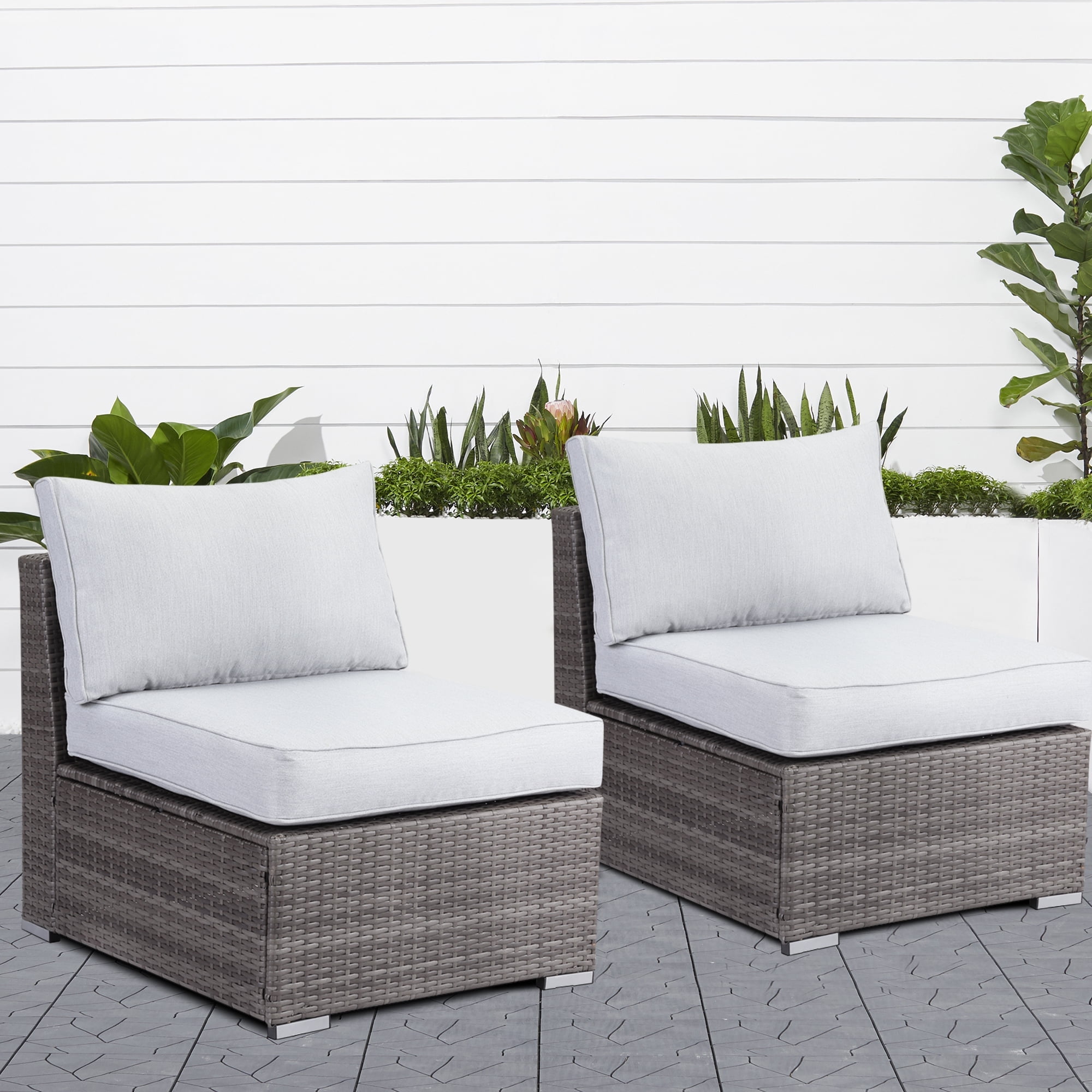 Cozyhom 2 Pieces Patio Outdoor Indoor Double Armless Conversation Sofa Set, Outdoor Wicker Loveseat Sofa Patio Furniture Sets With Terrace Loveseat, Gray.
