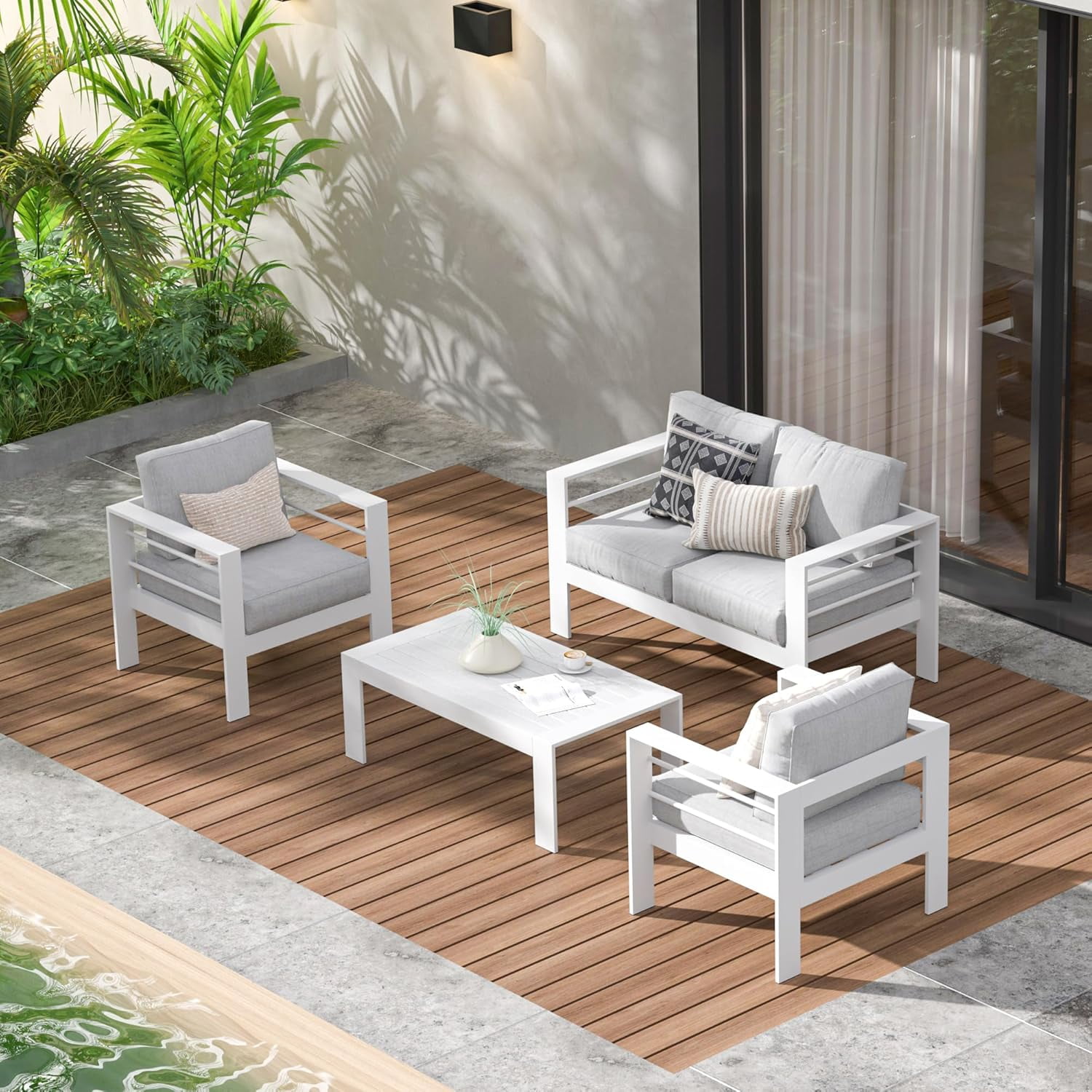 Cozyhom 4 Seats Outdoor Aluminum Furniture Set Patio Metal Sectional ...