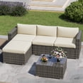 thumbnail image 1 of Cozyhom 5 Pc Outdoor Wicker Sectional Dining  Sofa Furniture Set, All Weather Wicker Sectional Dining Conversation L Shaped Indoor Couch With Ottoman, Beige, 1 of 7