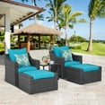 thumbnail image 1 of Cozyhom 5 Pc Patio Furniture Set, Patio Chair With Ottomans, Outdoor Chair And Ottomans Set With Coffee Table, Patio Furniture Sets, Blue., 1 of 14