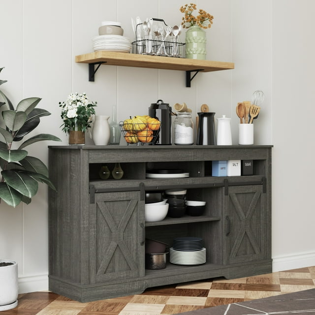 Cozyhom 58 Inch Farmhouse TV Stand Buffet Coffee Bar With