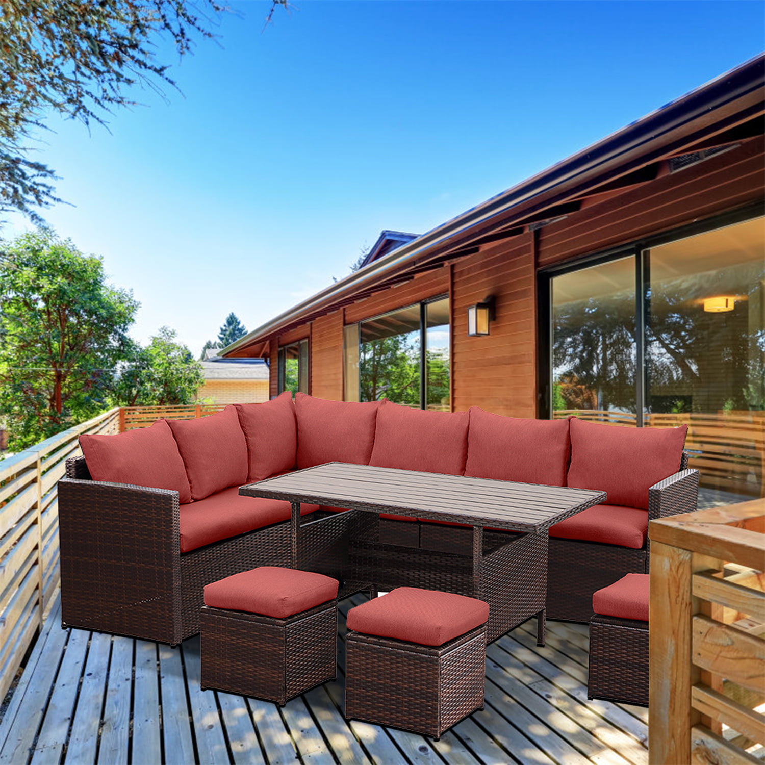 Cozyhom 7 Pcs Outdoor Patio Sectional Dining Furniture Sofa Set