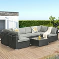 thumbnail image 1 of Cozyhom 7 Pieces Patio Black Rattan Gray Cushion Furniture Set,Outdoor Conversation Couch with Coffee Table, 1 of 10