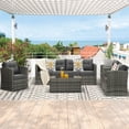 thumbnail image 1 of Cozyhom 9 Pieces Gray Outdoor Rattan Wicker Sofa Set Conversation Sofa with Dark Gray Cushions, 1 of 9