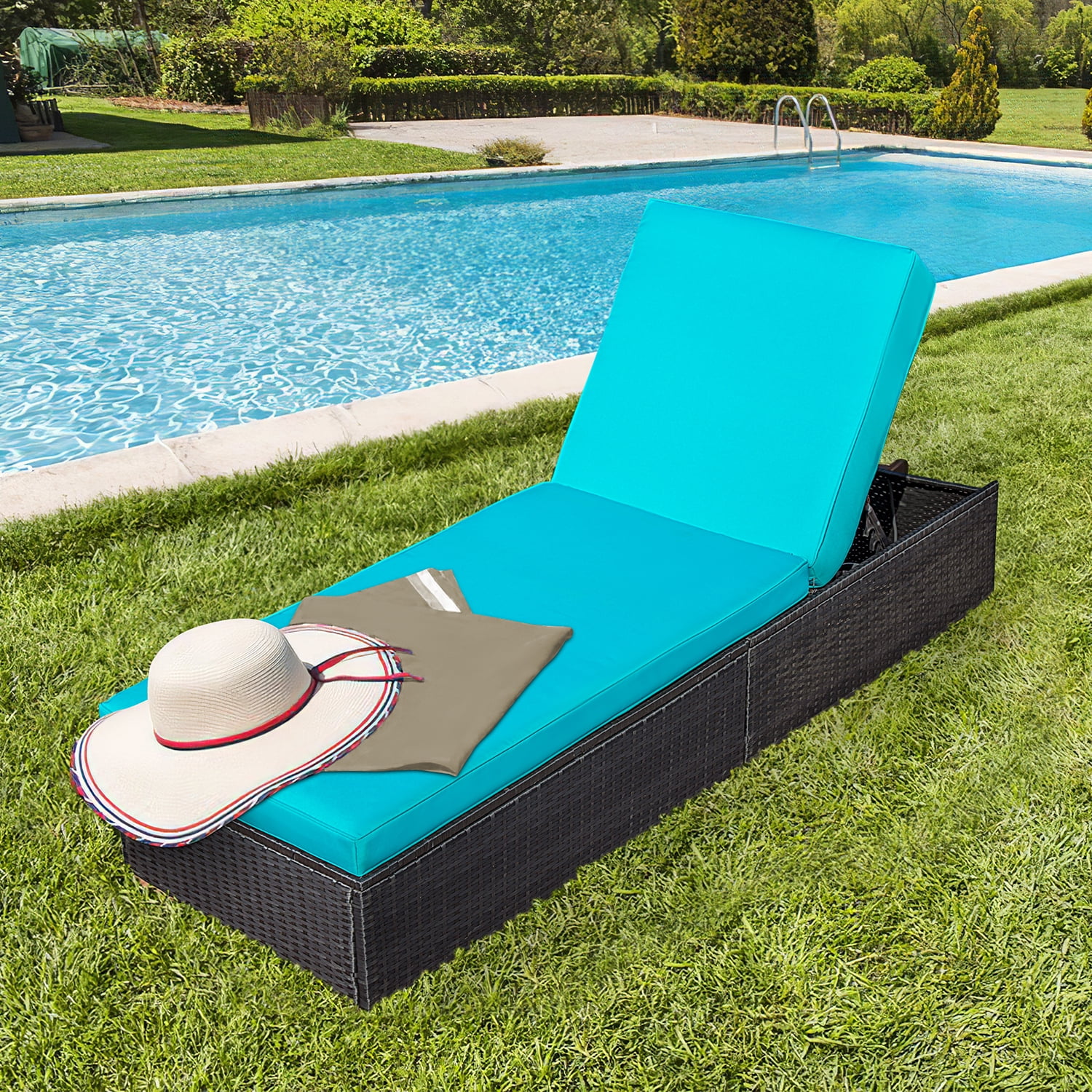 Cozyhom Adjustable Reclining Wicker lounge Chair Patio chaise, Wicker