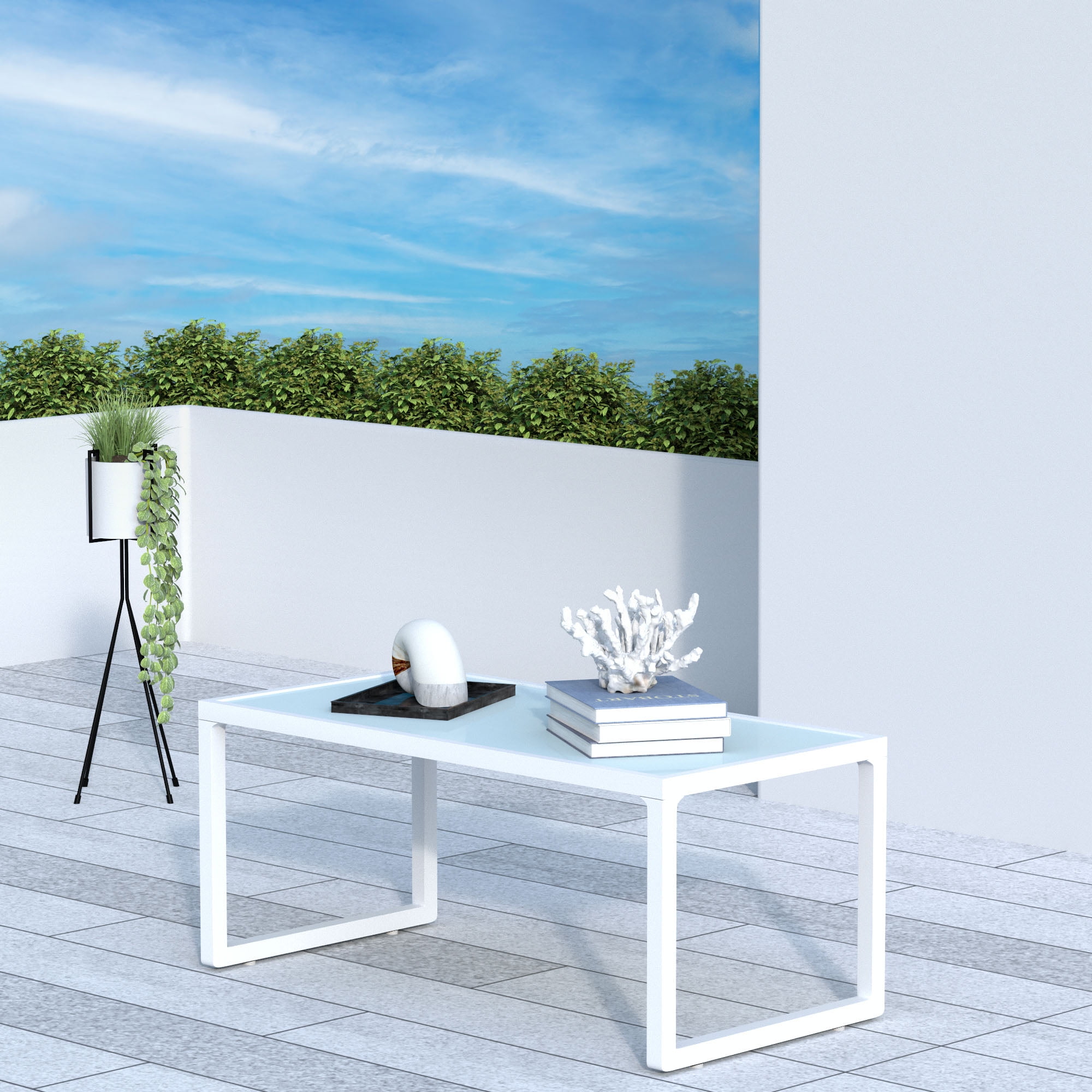 Cozyhom Aluminum Outdoor Coffee Table Rectangle, Patio Furniture Coffee