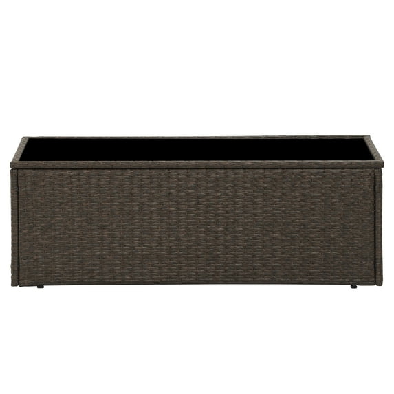 Cozyhom Brown Rattan Rectangular Outdoor Coffee Tables with Tempered Glass Top,Suitable for Courtyard,Backyard,Poolside,Garden