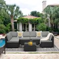 thumbnail image 1 of Cozyhom Outdoor Patio Furniture Set,7 Pieces Black Rattan Gray Cushion Conversation Couch with Coffee Table, 1 of 7