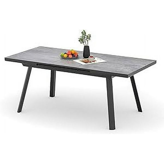 Cozyhom Patio Expandable Table for 4 to 8, Aluminum Outdoor Dining Table, Rectangular Patio Metal Table for Backyard Porch, Deck & Garden, Easy Assembly, 59"- 75", Grey