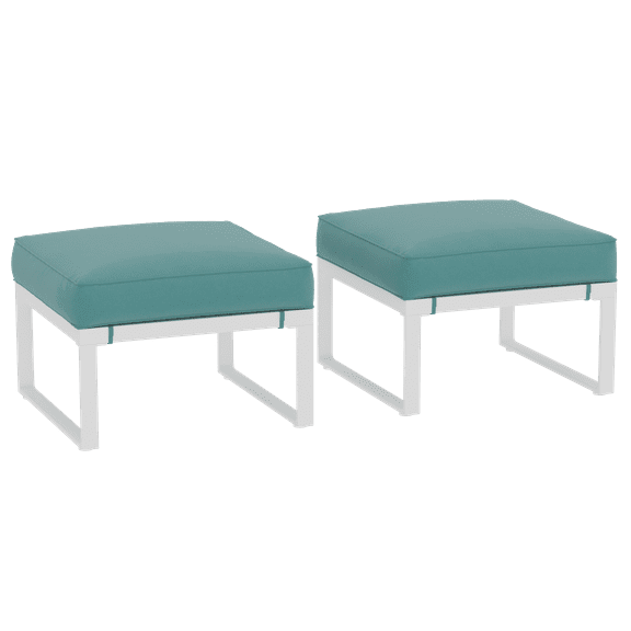 Cozyhome 2 Pc Outdoor Footstool, Patio Aluminum Ottomans With Thick Cushion, Compact And Comfortable, White