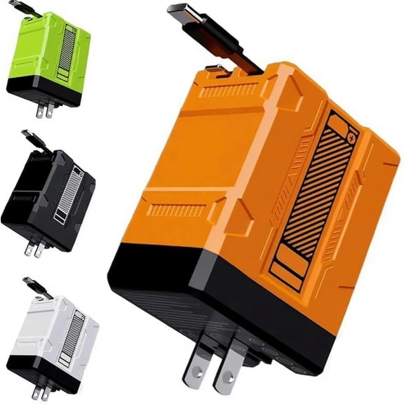 Cozyhubz Charger,2 in 20w Fast Charger,New Retractable Foldable Fast Charger Module with Type-C and L Cables,All in One Charging Adapter Wall Plug for Phone,Tablet, Laptops