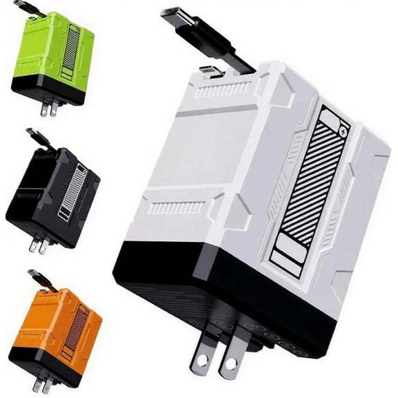 Cozyhubz Charger,2 in 20w Fast Charger,New Retractable Foldable Fast Charger Module with Type-C and L Cables,All in One Charging Adapter Wall Plug for Phone,Tablet, Laptops