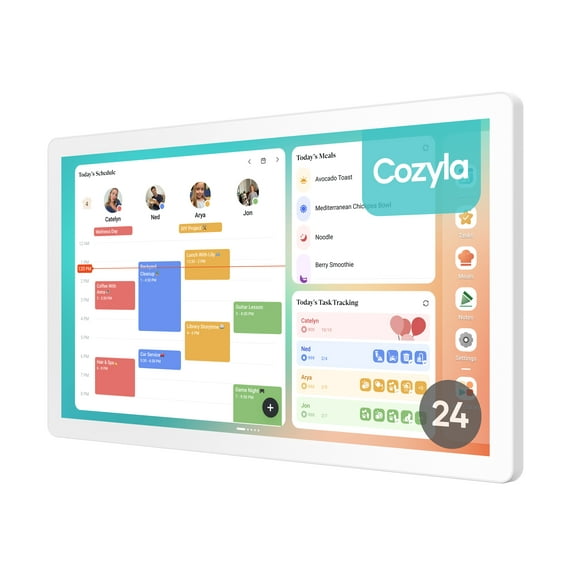 Cozyla Digital Calendar+ 2: 24 inch Wall Planner Touch Screen Chore Chart Customize Dashboard Smart Calendar for Family Schedules Wall Mount White