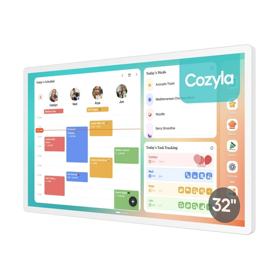 Cozyla Digital Calendar+ 2: 32 inch Wall Planner Touch Screen Chore Chart Customize Dashboard Smart Calendar for Family Schedules Wall Mount White