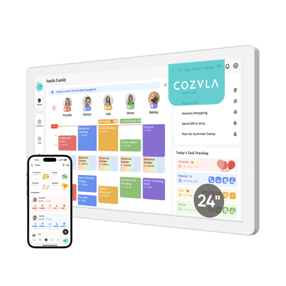 Cozyla Calendar Neo, 24" Smart Digital Calendar, Touchscreen Wall Calendar for Family, Electronic Wall Planner & Chore Chart, Support App Store with Wall Mount