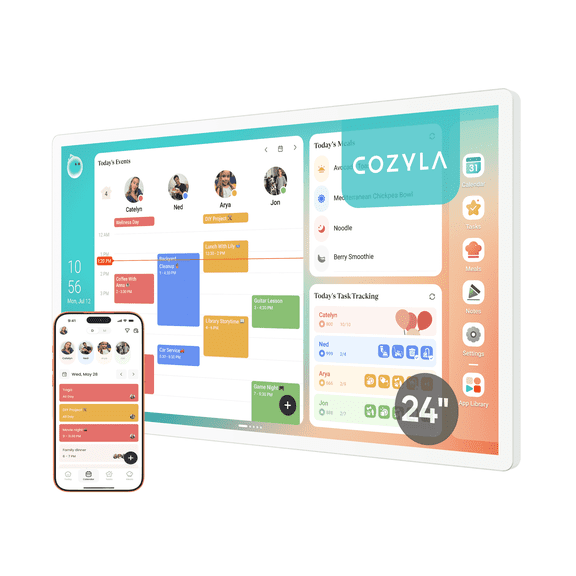 Cozyla Calendar Plus 2, 24" Smart Digital Calendar & Family Wall Planner, Electronic Touch Screen Chore Chart with Meal Planner, AI Voice Agent & Wall Mount