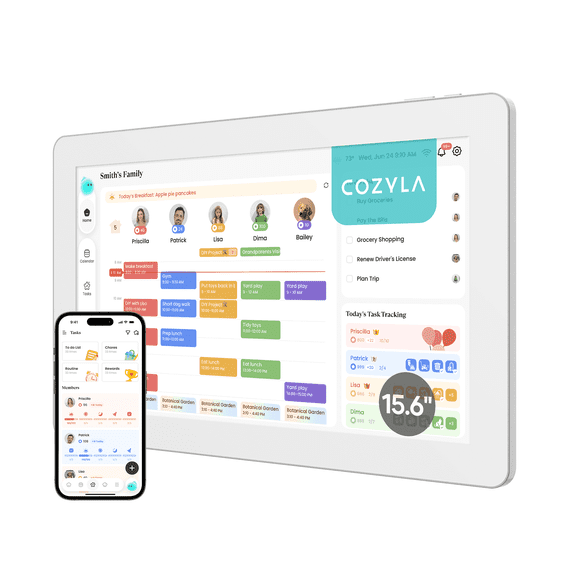 Cozyla Calendar Neo, 15.6" Smart Digital Family Calendar & Wall Planner, Chore Chart, Meal Planner, Voice Agent, with Desk Stand