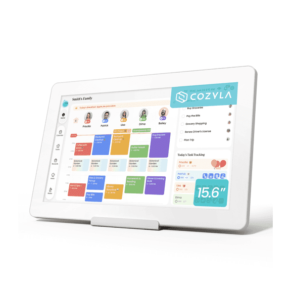 Cozyla Calendar Neo, 15.6" Smart Digital Family Calendar & Wall Planner,AI Voice Agent, Chore Chart, Touchscreen Meal Planner with Desk Stand-White