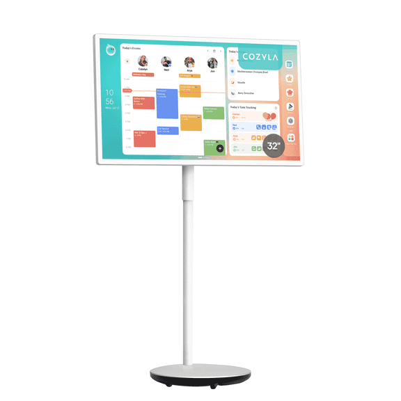 Cozyla Calendar Plus Go, 32" Mobile Smart Digital Calendar, Built-in Battery Electronic Touch Screen Planner with Rolling Stand-White
