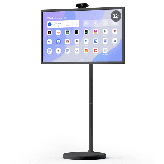 Cozyla Tablet TV, 32-inch 1080p Smart Portable TV on Wheels with Touch Screen Monitor, Built-in Battery and 4K Camera, Black