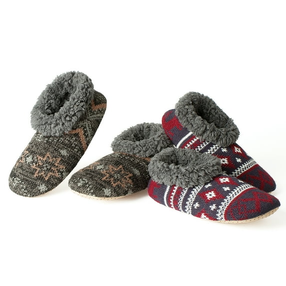 Cozylook 2-Pack Men's Low-Cut Slipper Socks with Grippy Soles, Warm Sherpa Lined, Indoor House Shoes, Cozy Christmas Gifts for Him, Adult Sizes 14-15, Non-Skid, Fuzzy, Machine Washable