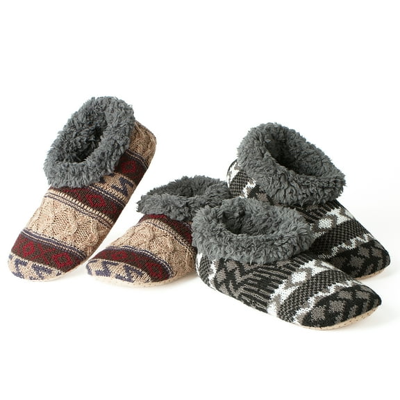 Cozylook 2-Pack Men's Low-Cut Slipper Socks with Grippy Soles, Warm Sherpa Lined, Indoor House Shoes, Cozy Christmas Gifts for Him, Adult Sizes 8-9, Non-Skid, Fuzzy, Machine Washable
