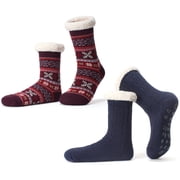 Cozylook 2-Pack Women's Fuzzy Slipper Socks Sherpa Lined, Non-Slip Grippers