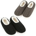 thumbnail image 1 of Cozylook 2-Pack Women's Low-Cut Slipper Socks, Grippy Soles, Sherpa Lined, Fuzzy House Shoes, Cozy Gifts for Her, Sizes 11-12 Cable Knit Black/Grey, 1 of 5