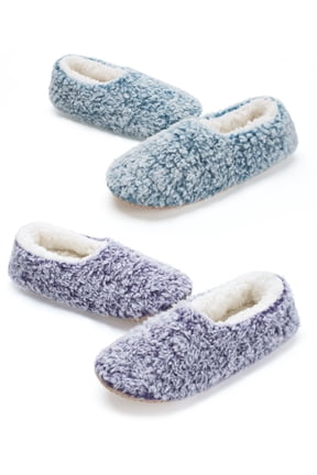 2-Pack Women's Low-Cut Slipper Socks, Grippy Soles, Sherpa Lined, Fuzzy House Shoes, Cozy Gifts for Her, Sizes 7-8 Fluffy Purple/Teal