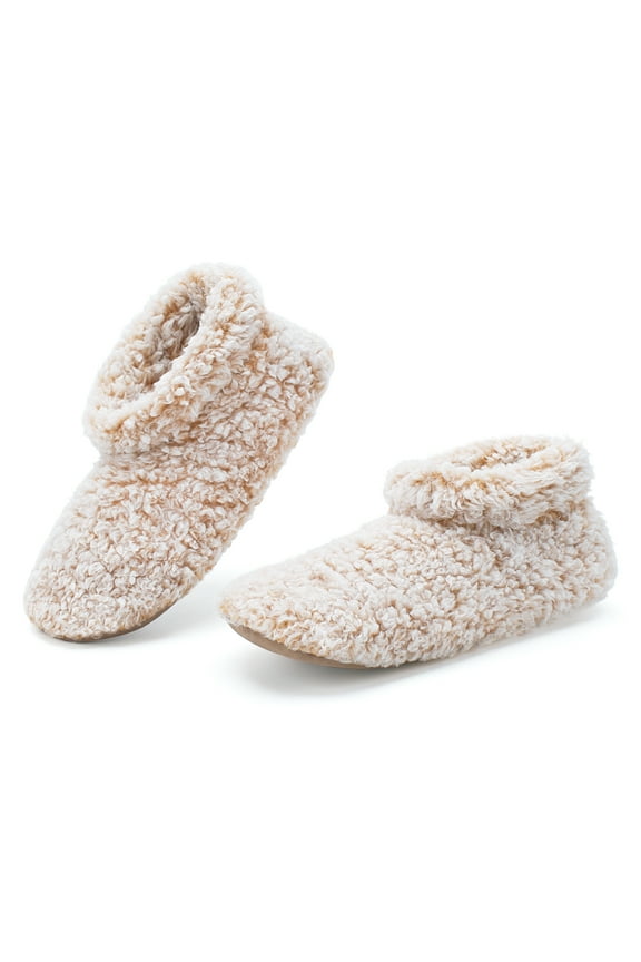 Fuzzy Slippers for Women Indoor with Non-Slip Grippers, Warm Fluffy Sherpa Lined - Soft Sole House Sock Shoes